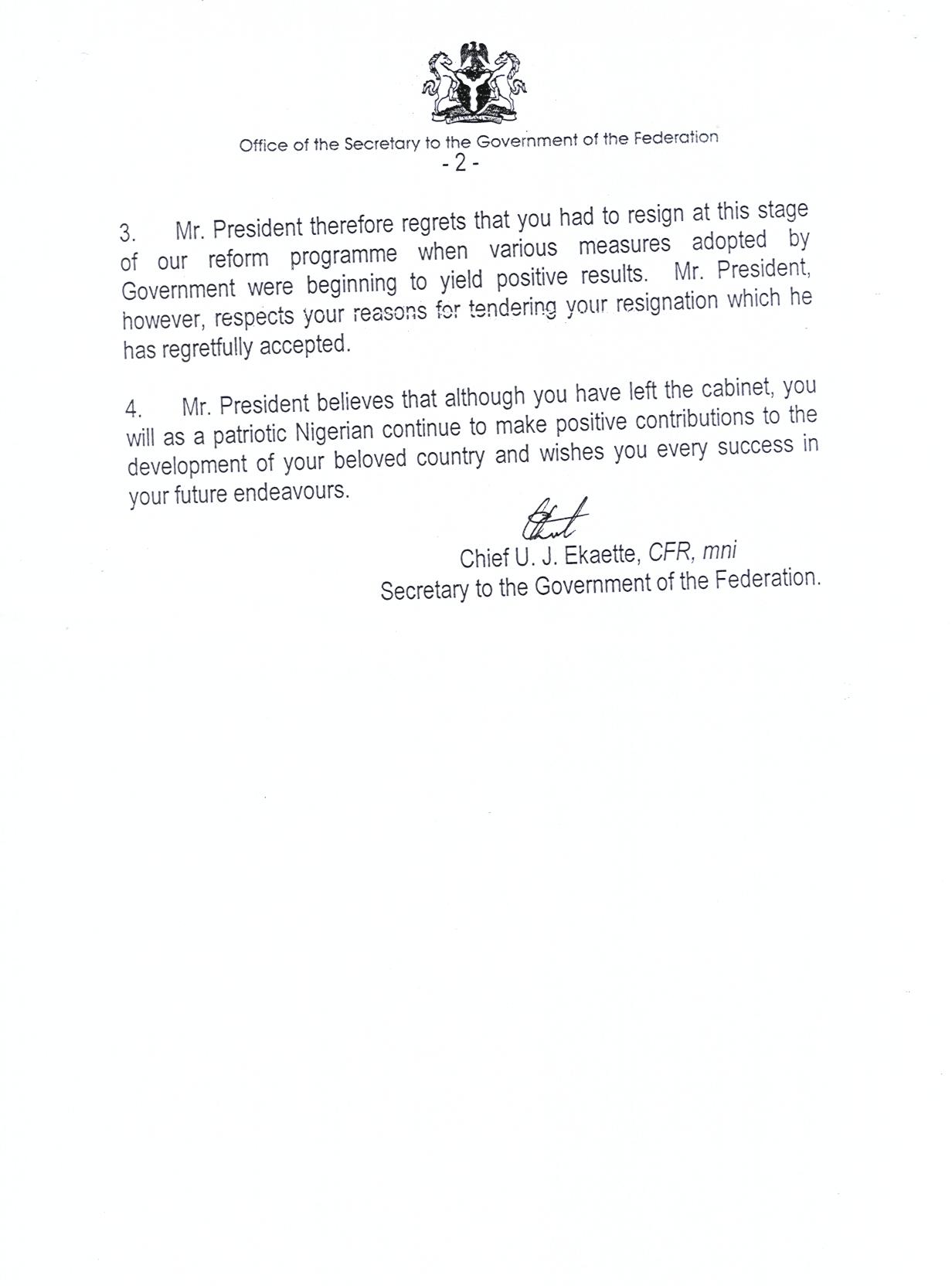 FGN s Response To Dr Okonjo Iweala s Resignation